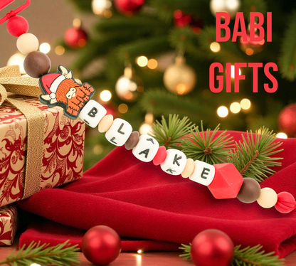 Christmas Highland Cow Dummy Clip and Teether Set – Personalised Baby Gift
