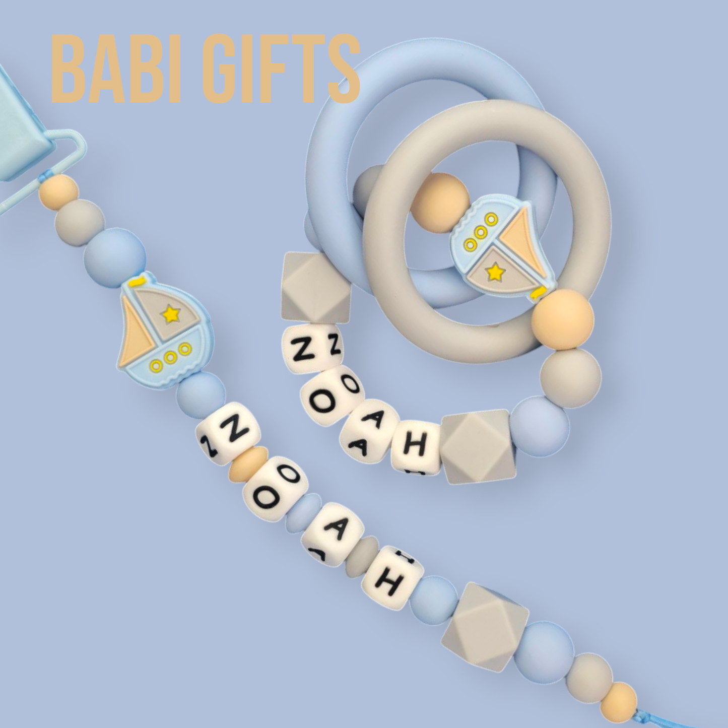 Nautical Blue Dummy Clip – Personalised for Baby Boys