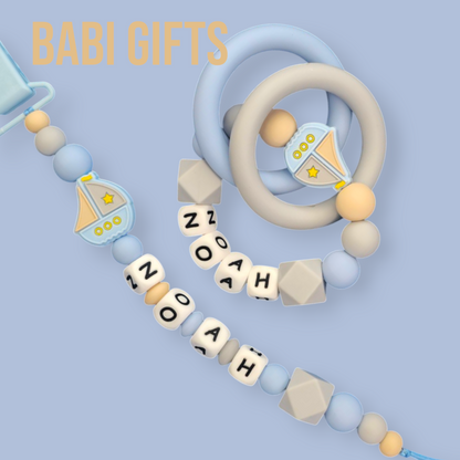 Nautical Blue Dummy Clip – Personalised for Baby Boys