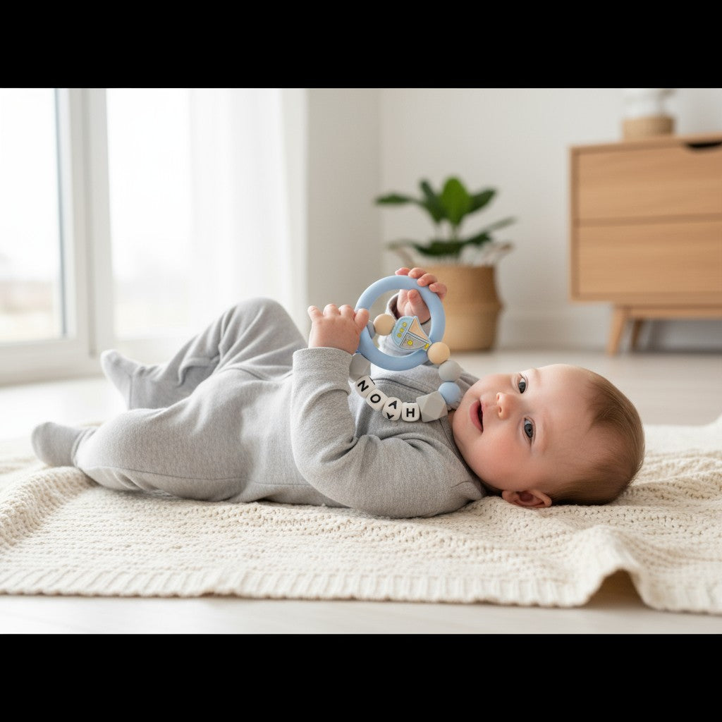 Nautical Blue Dummy Clip – Personalised for Baby Boys