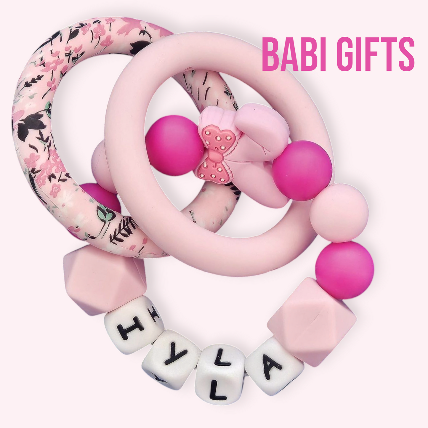 Bunny Ears Dummy Clip – Hot Pink Personalised Teether Set