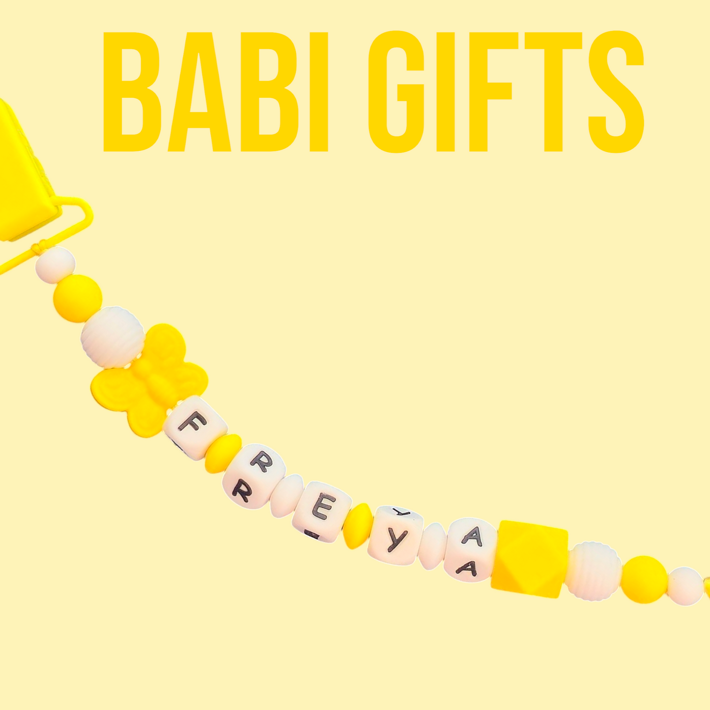 Yellow Butterfly Personalised Dummy Clip & Teether Set – Sunshine Bright Baby Gift