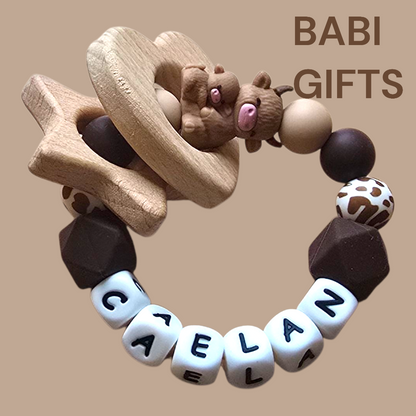 Mother & Baby Highland Cow Dummy Clip and Teether Set – Personalised Gift