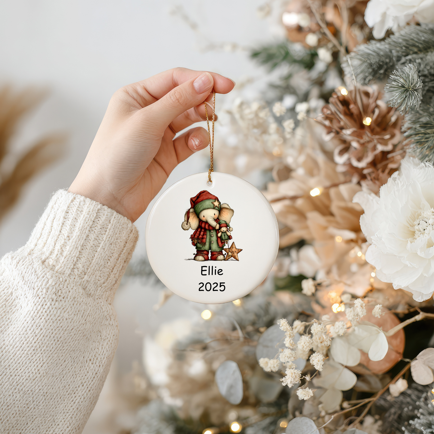 🎁 Whimsical Christmas Ornament Collection – Personalised Ceramic Decoration with Gift Pouch