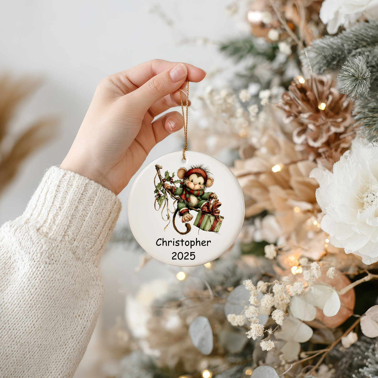 🎁 Whimsical Christmas Ornament Collection – Personalised Ceramic Decoration with Gift Pouch