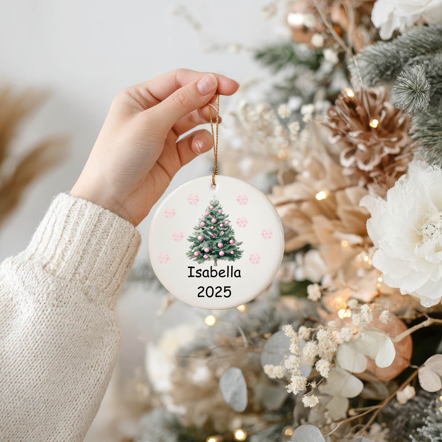 Pink Christmas Ornament Collection – Personalised Ceramic Decorations