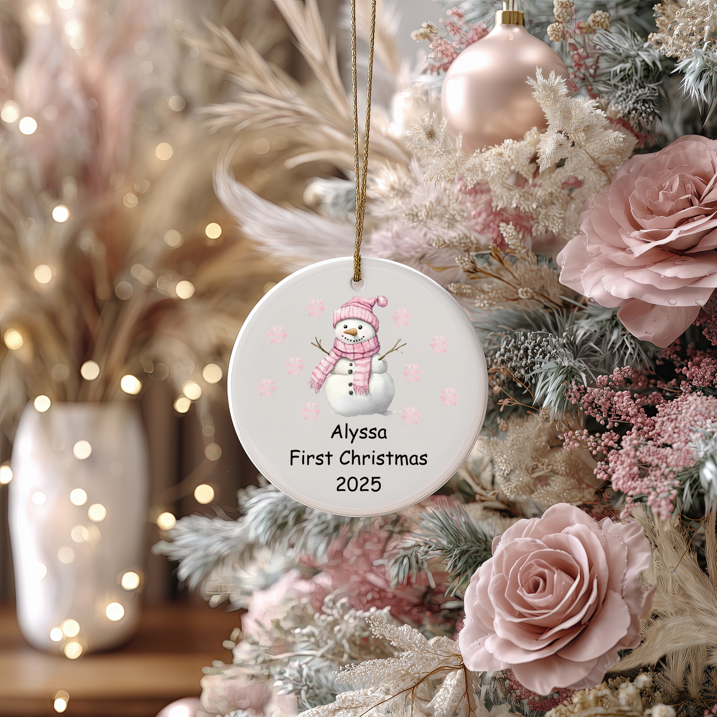 Pink Christmas Ornament Collection – Personalised Ceramic Decorations