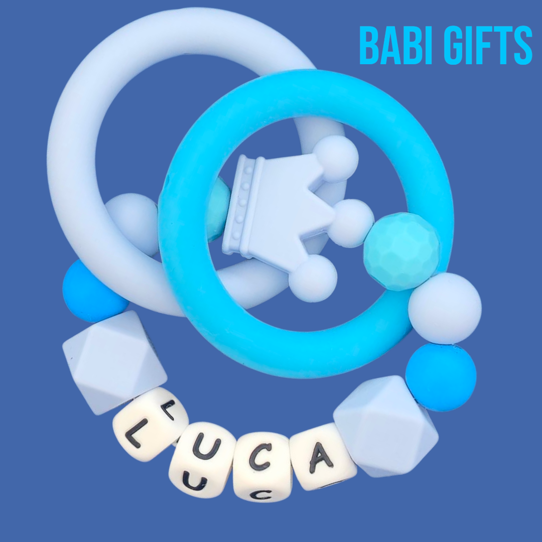 Blue Crown Dummy Clip & Teether – Royal Baby Boy Gift