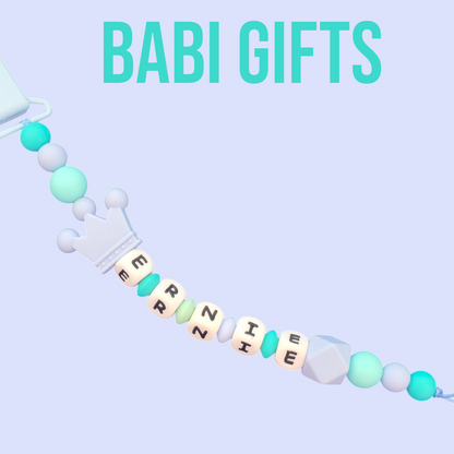 Blue Crown Dummy Clip & Teether Set – Baby Boy Gift