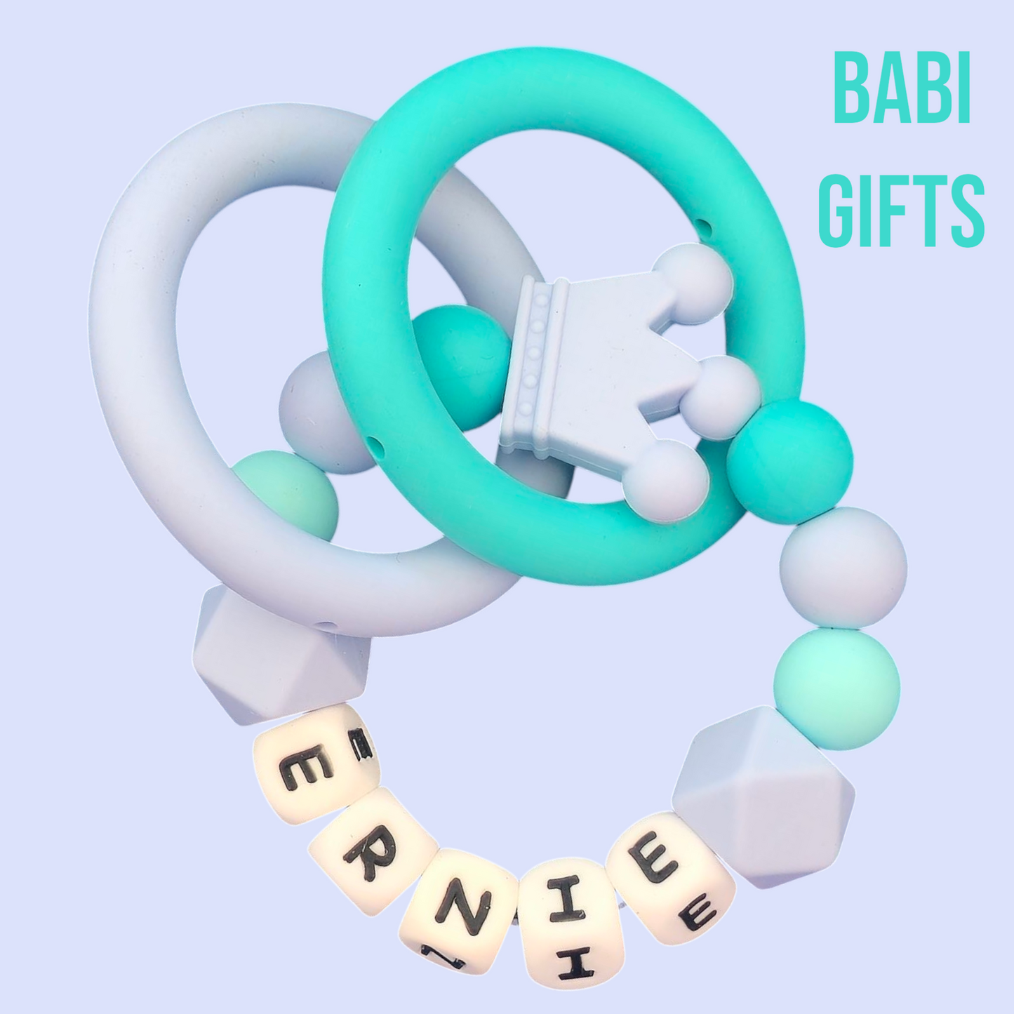 Blue Crown Dummy Clip & Teether Set – Baby Boy Gift