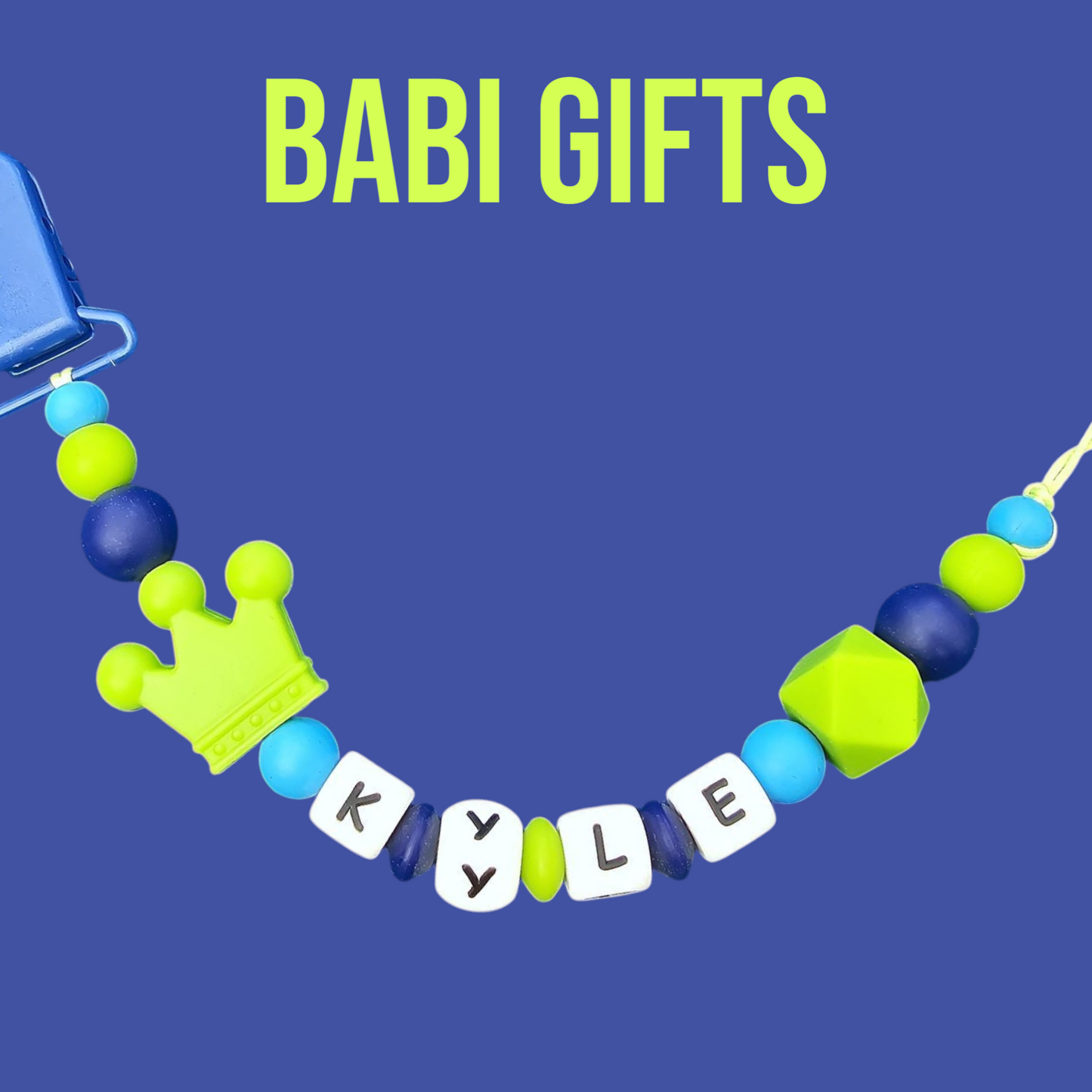 Green Crown Dummy Clip & Premium Teether – Royal Safari Gift