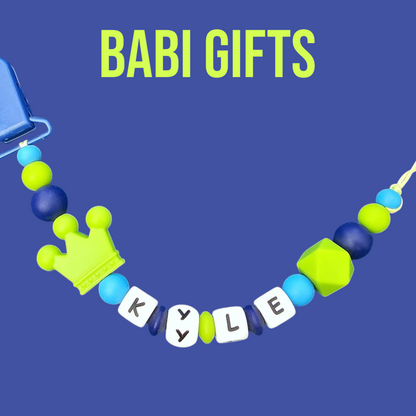 Green Crown Dummy Clip & Premium Teether – Royal Safari Gift