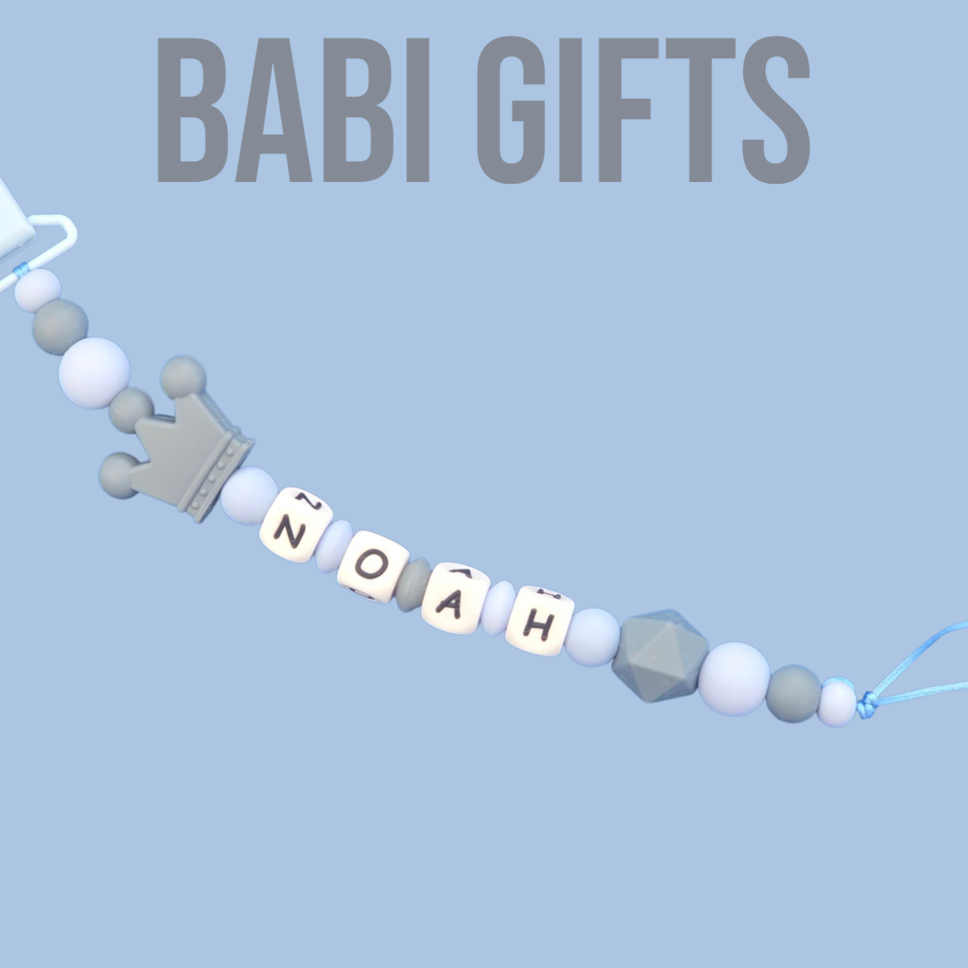 Grey Crown Dummy Clip & Teether – Little Prince Gift