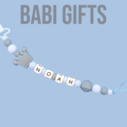 Grey Crown Dummy Clip & Teether – Little Prince Gift