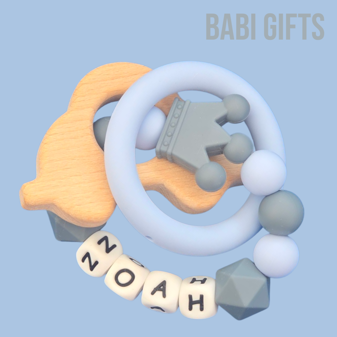 Grey Crown Dummy Clip & Teether – Little Prince Gift