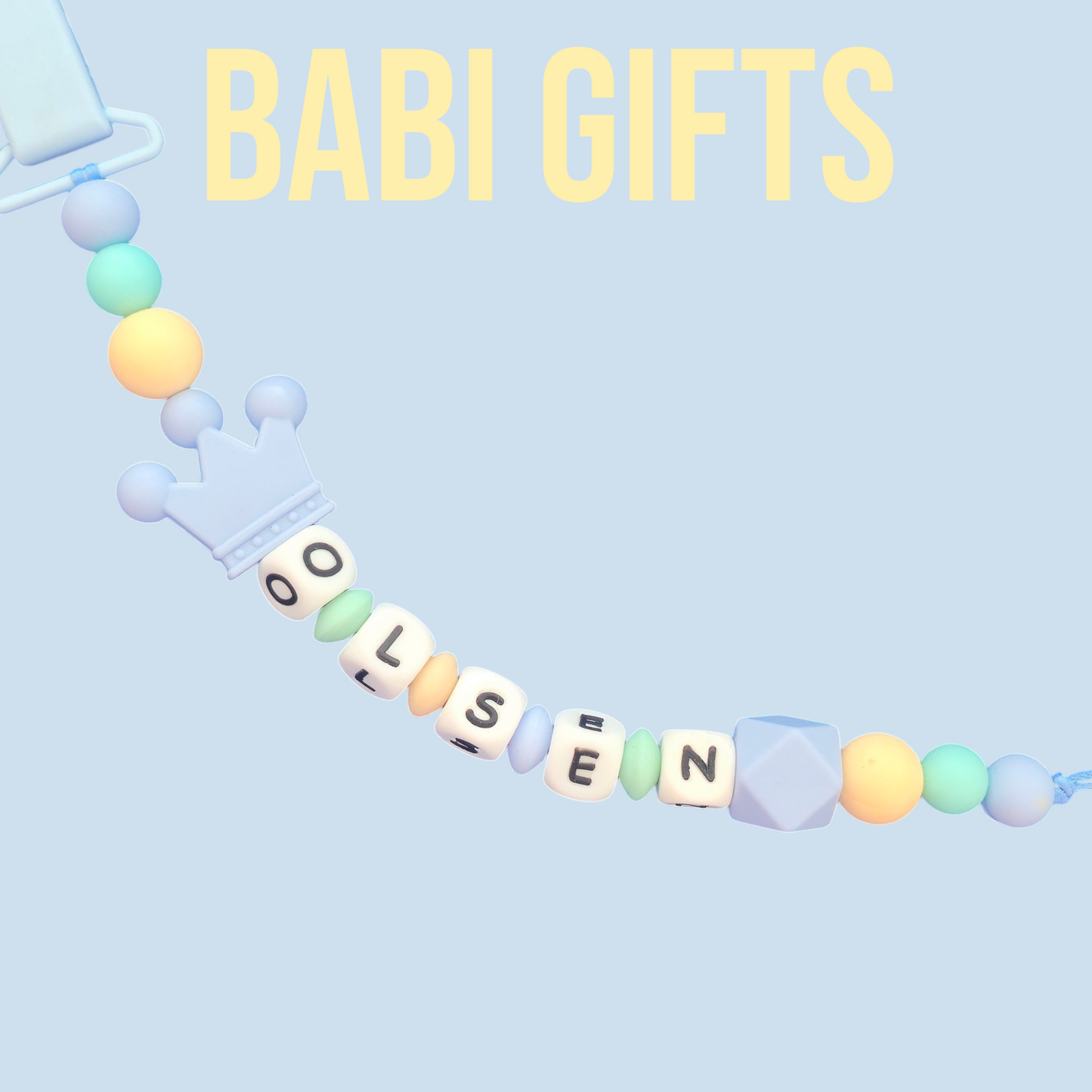 Pastel Crown Dummy Clip & Teether Set – Personalised Baby Gift