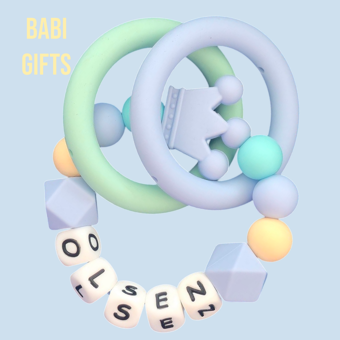 Pastel Crown Dummy Clip & Teether Set – Personalised Baby Gift