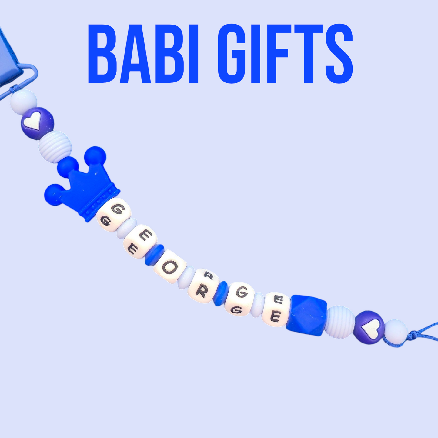 💙 Royal Blue Crown Dummy Clip & Teether Set – Personalised Prince Style