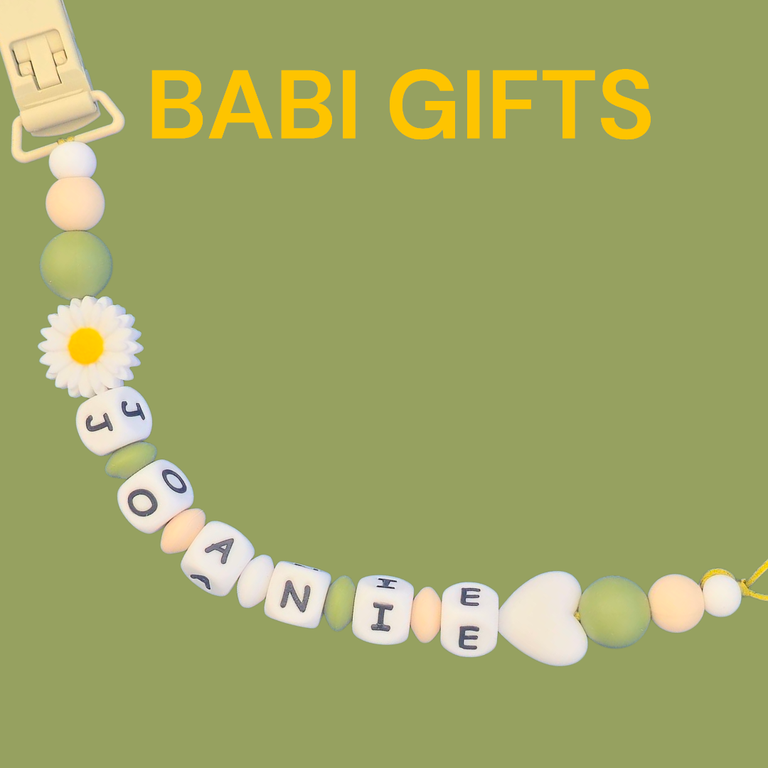 Sunflower & Daisy Dummy Clip and Teether Set – Personalised Baby Gift