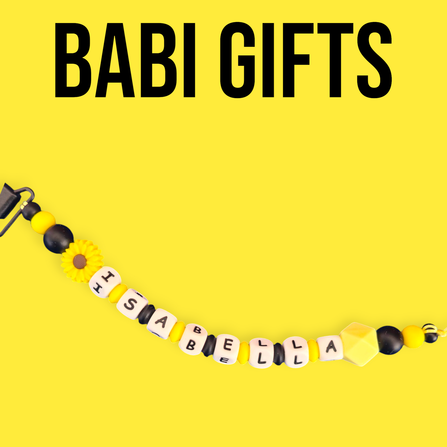 Daisy Dummy Clip & Teether Set – Yellow & Black