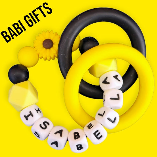 Daisy Dummy Clip & Teether Set – Yellow & Black