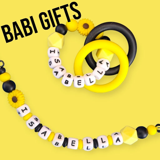 Daisy Dummy Clip & Teether Set – Yellow & Black
