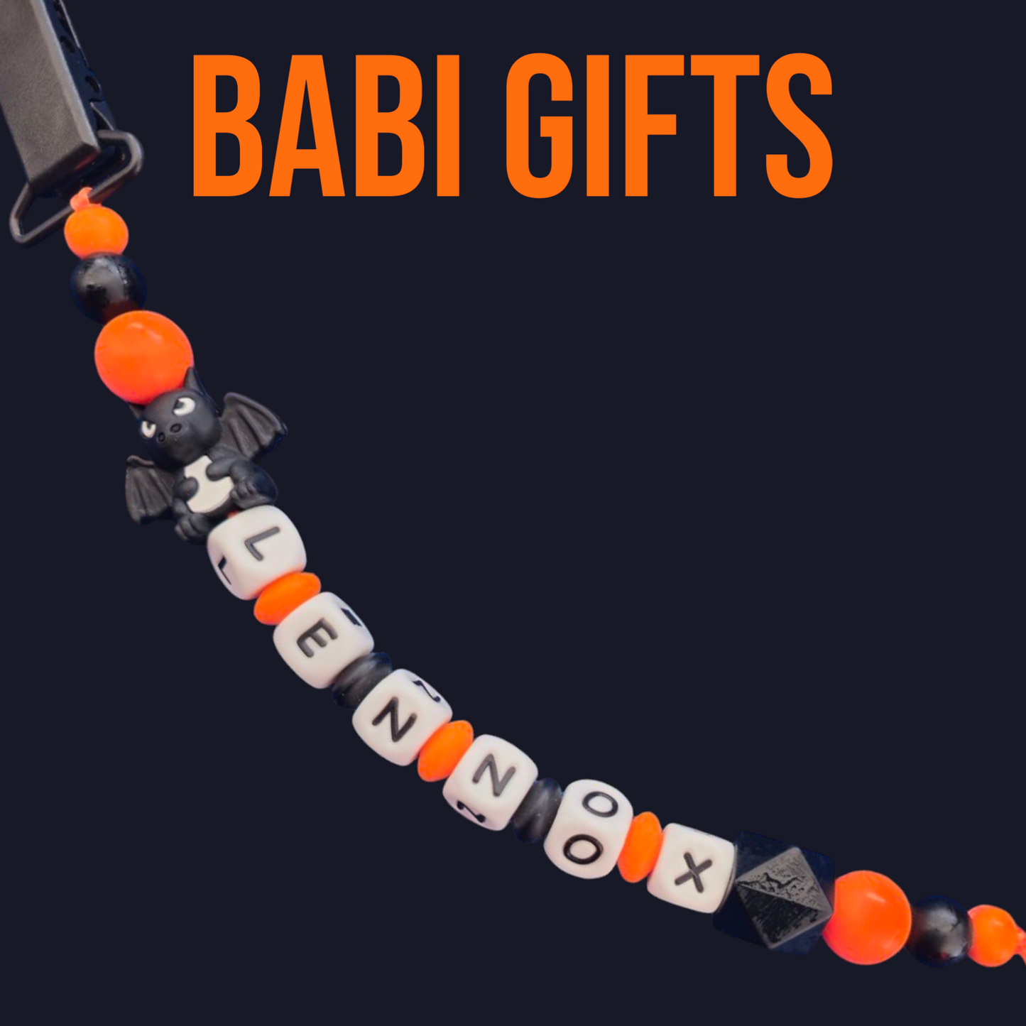 Dragon Dummy Clip – Black & Orange Personalised Teether Set