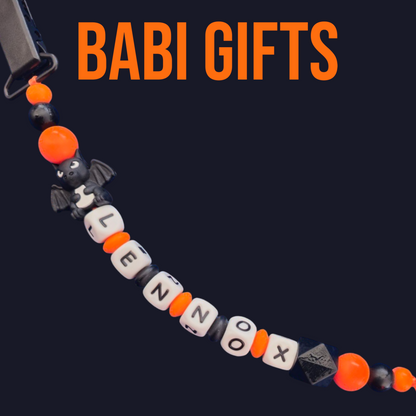 Dragon Dummy Clip – Black & Orange Personalised Teether Set