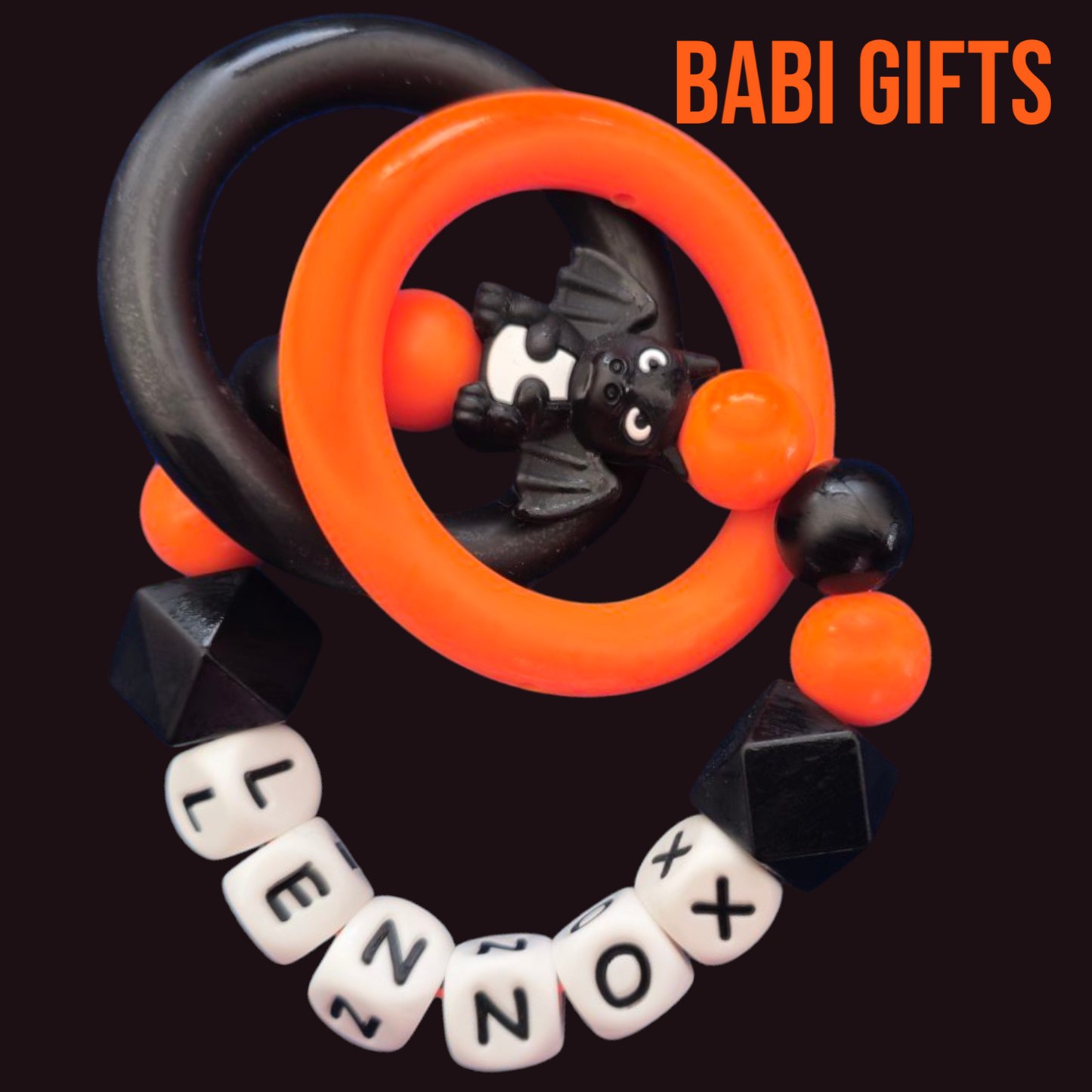 Dragon Dummy Clip – Black & Orange Personalised Teether Set