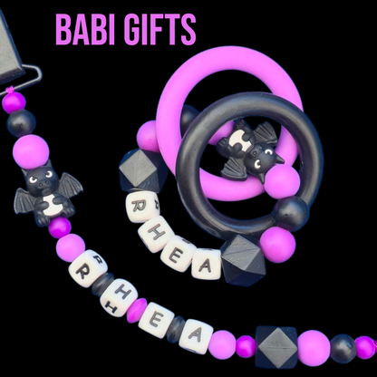 Fantasy Dragon Dummy Clip & Teether Set – Black & Purple