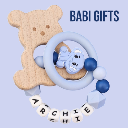 Blue Elephant Dummy Clip & Teether – Soft Blue Rattle Gift