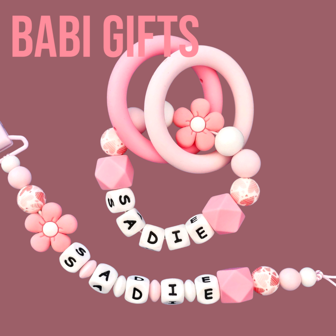 Flower Pink Personalised Dummy Clip & Teether Set