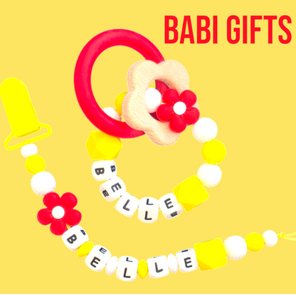 Belle Dummy Clip & Teether – Red & Yellow Princess Gift