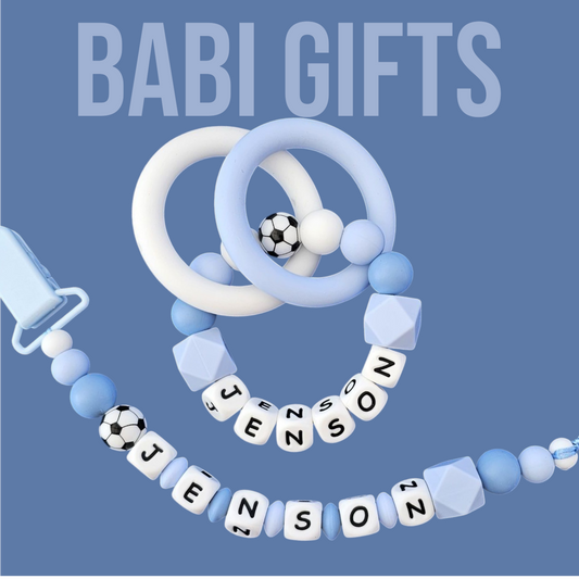 Football Dummy Clip – Blue Personalised Teether Set