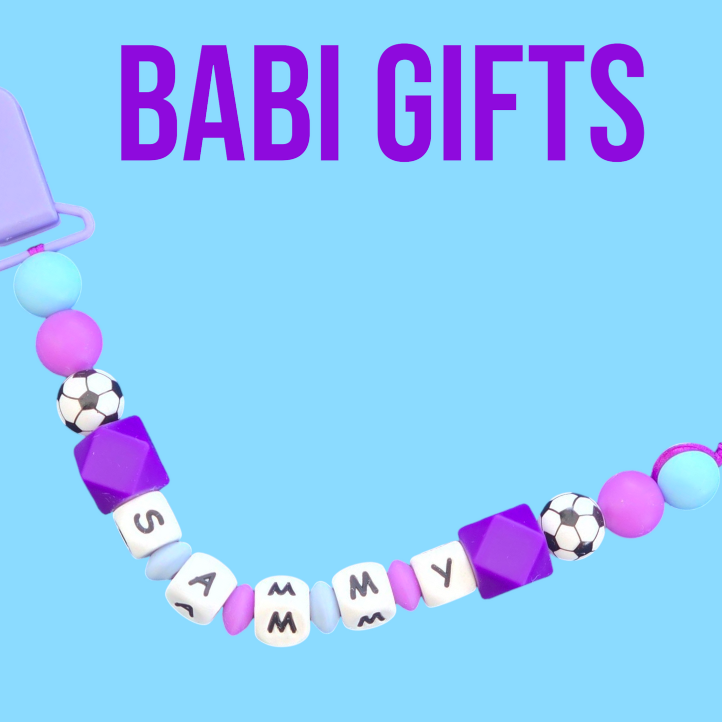 Football & Spots Personalised Dummy Clip & Teether Set | Babi Gifts UK