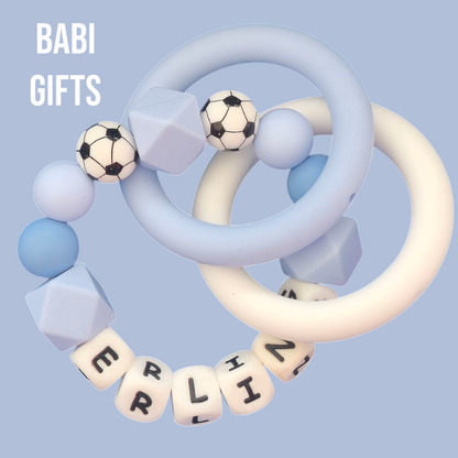 Sky Blue Football Dummy Clip & Teether Set – Manchester City Inspired