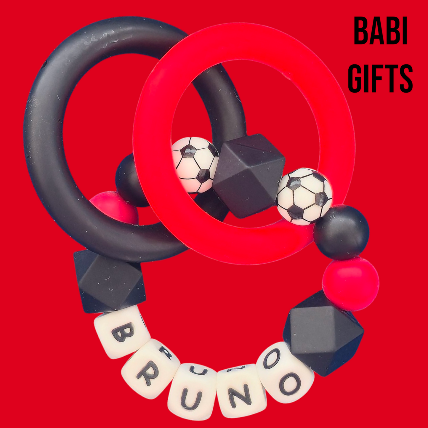 Football Red Devil Dummy Clip & Teether Set – Personalised