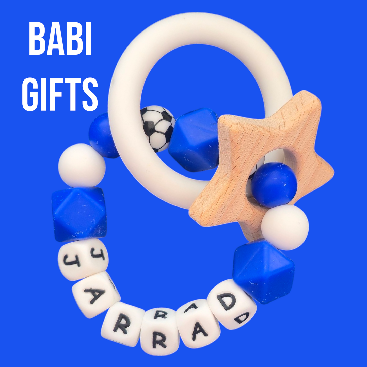 Royal Blue Football Dummy Clip & Teether Set – Personalised Chelsea/Everton Colours