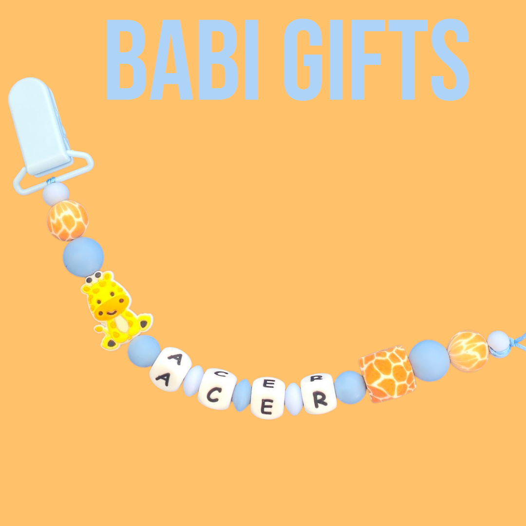 Giraffe Dummy Clip & Teether – Safari Yellow & Blue Gift