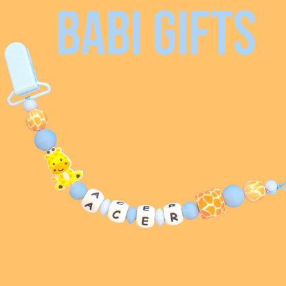 Giraffe Dummy Clip & Teether – Safari Yellow & Blue Gift