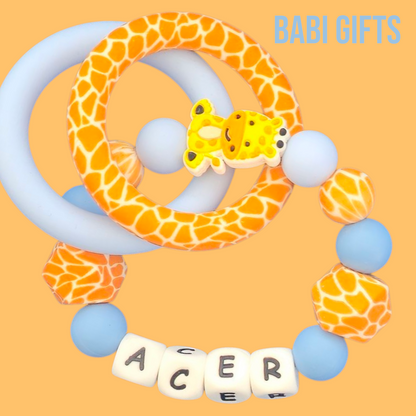 Giraffe Dummy Clip & Teether – Safari Yellow & Blue Gift
