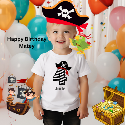 🏴☠️ Pirate Birthday T-Shirt  –  Personalised with Child’s Name