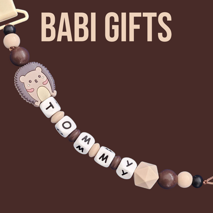Hedgehog Dummy Clip & Teether – Personalised Woodland Gift