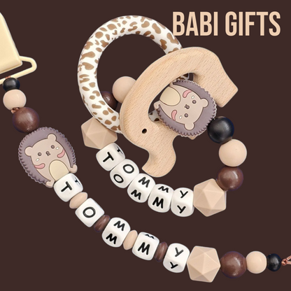 Hedgehog Dummy Clip & Teether – Personalised Woodland Gift