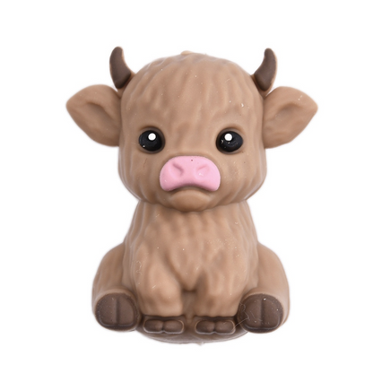 Highland Cow Dummy Clip and Teether Set – Leopard Print Personalised Gift