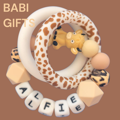 Light Highland Cow Dummy Clip and Teether Set – Personalised Baby Gift