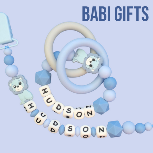 Blue Lion Dummy Clip & Teether – Gentle Baby Boy Gift