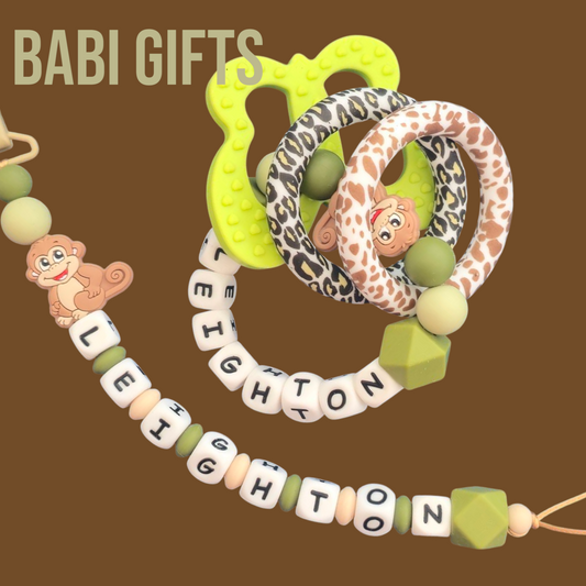 Jungle Monkey Premium Dummy Clip & Teether – Safari Gift