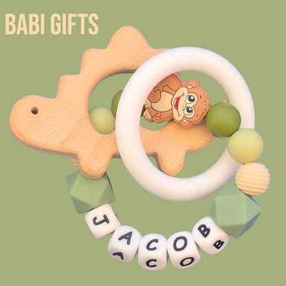 Monkey Dummy Clip & Dinosaur Teether – Jungle Baby Gift
