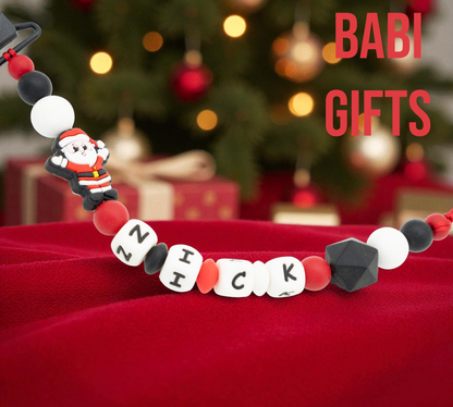 Christmas Santa Dummy Clip and Teether Set – Personalised Baby Gift